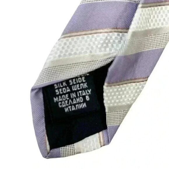 Hugo Boss Silk Tie Purple Grey White Stripes - Picture 6 of 10